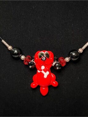 Red Lampwork Glass Dog Pendant Necklace